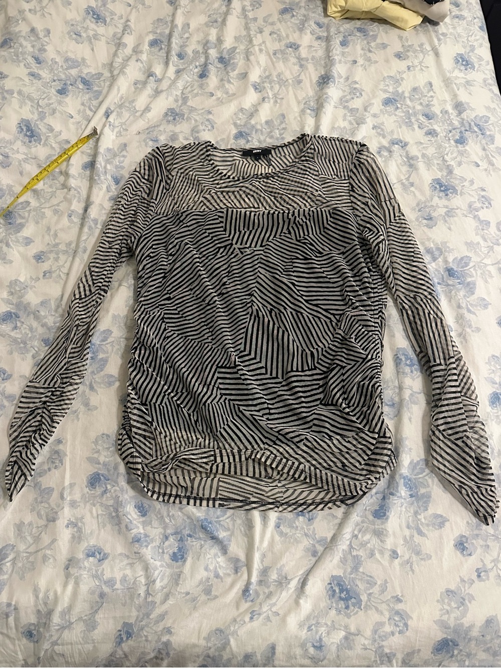 DKNY Black and White Optical Stripe Long-Sleeve Top